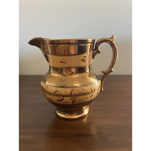 Vintage Copper Luster Lusterware Ceramic Creamer with Vine Decoration 5.5" High - Picture 6 of 9